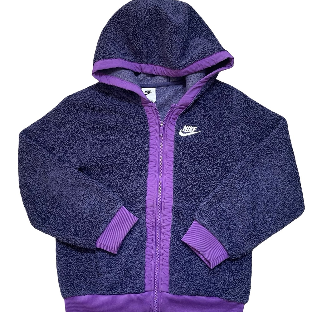 Nike Sportswear Club Sherpa Fleece Hooded Jacket Purple Full Zip Logo Size M